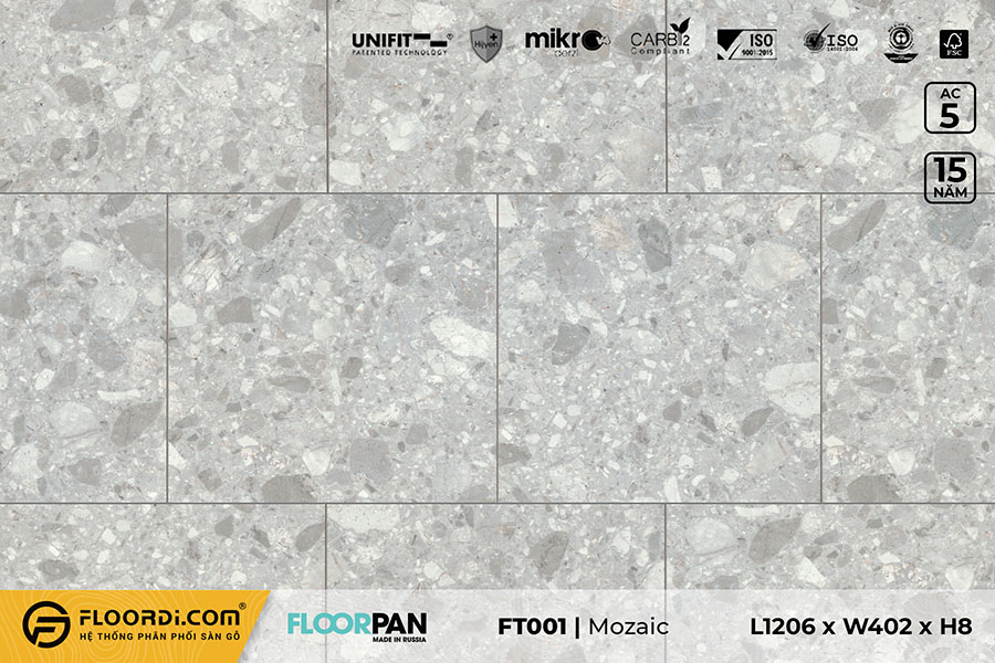 Sàn gỗ vân đá FT001 Stone Mozaic - 8mm - Sàn gỗ Thái Bình